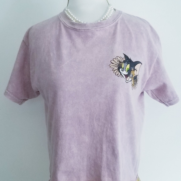 Tom and Jerry Crop Tee Shirt "Good Vibes Only" Graphic Print - Picture 3 of 12